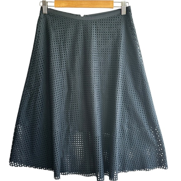 Twelfth Street by Cynthia Vincent Eyelet Midi Skirt A-Line Black Cocktail Medium - Picture 1 of 8